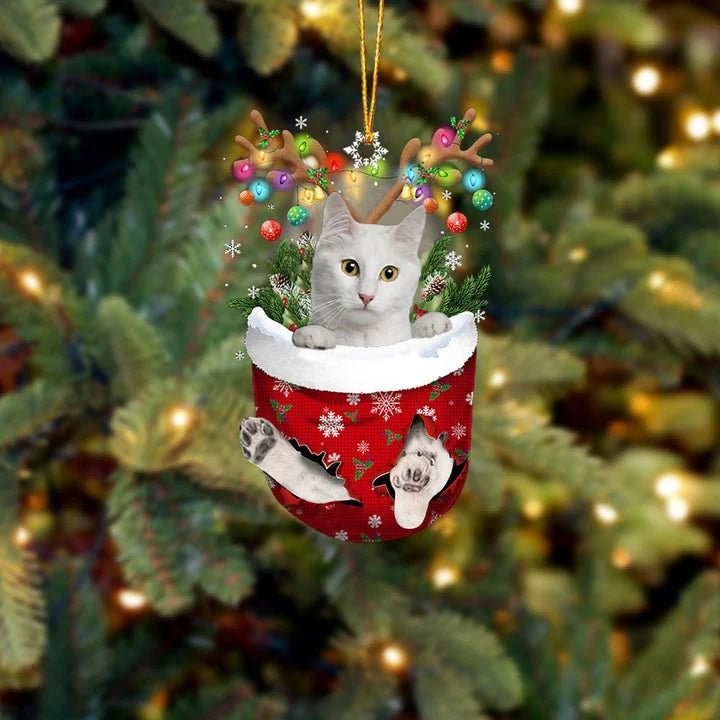 Cat 26 In Snow Pocket Christmas Ornament.