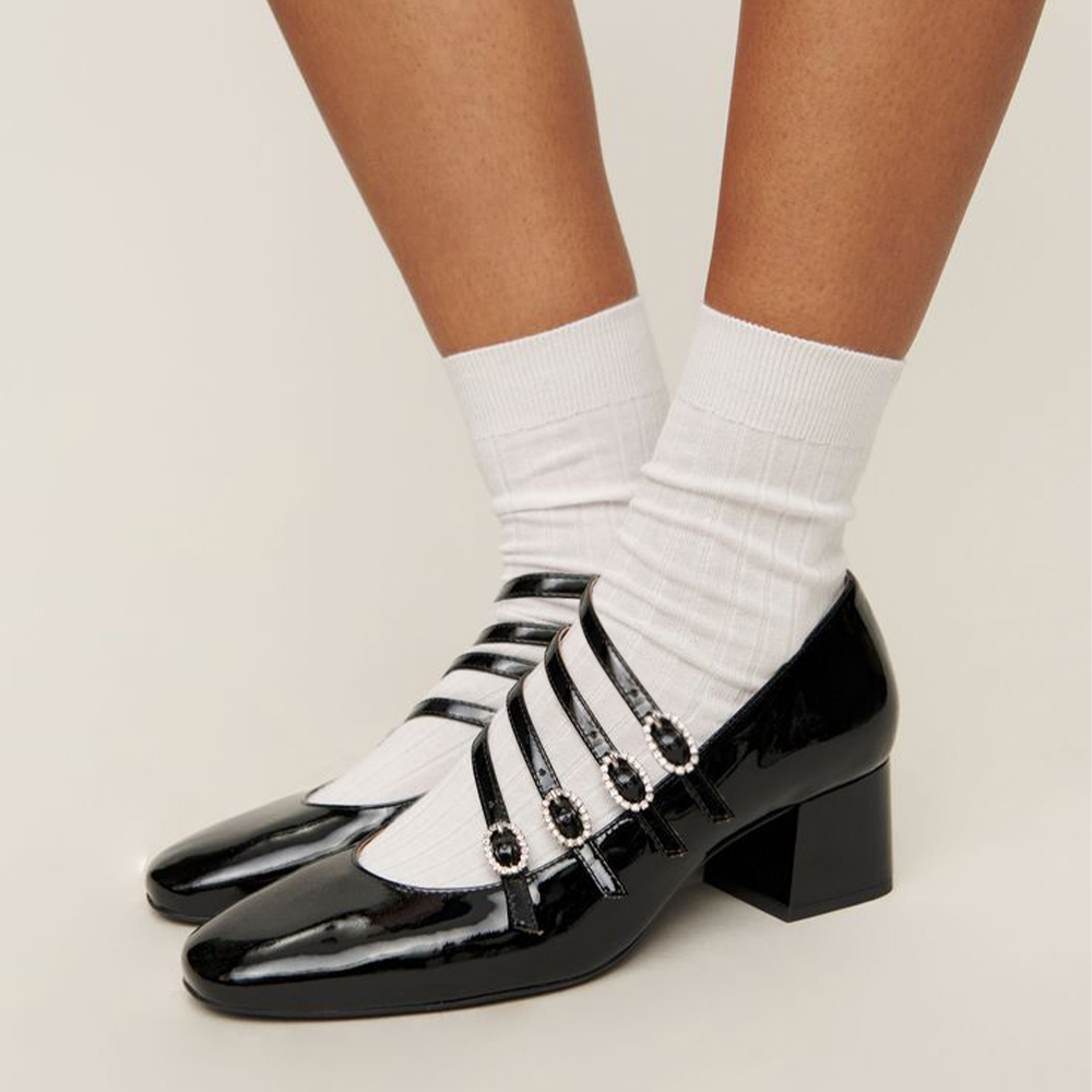Black Patent Leather Closed Toe Maryjane Shoes With Buckle Chunky Heels Nicepairs