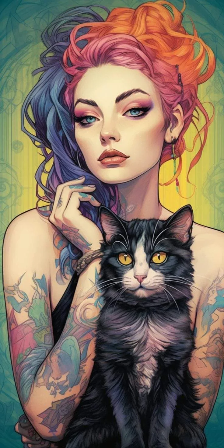 Fantasy Girl And Cat 40*80CM(Canvas) Full Round Diamond Painting gbfke