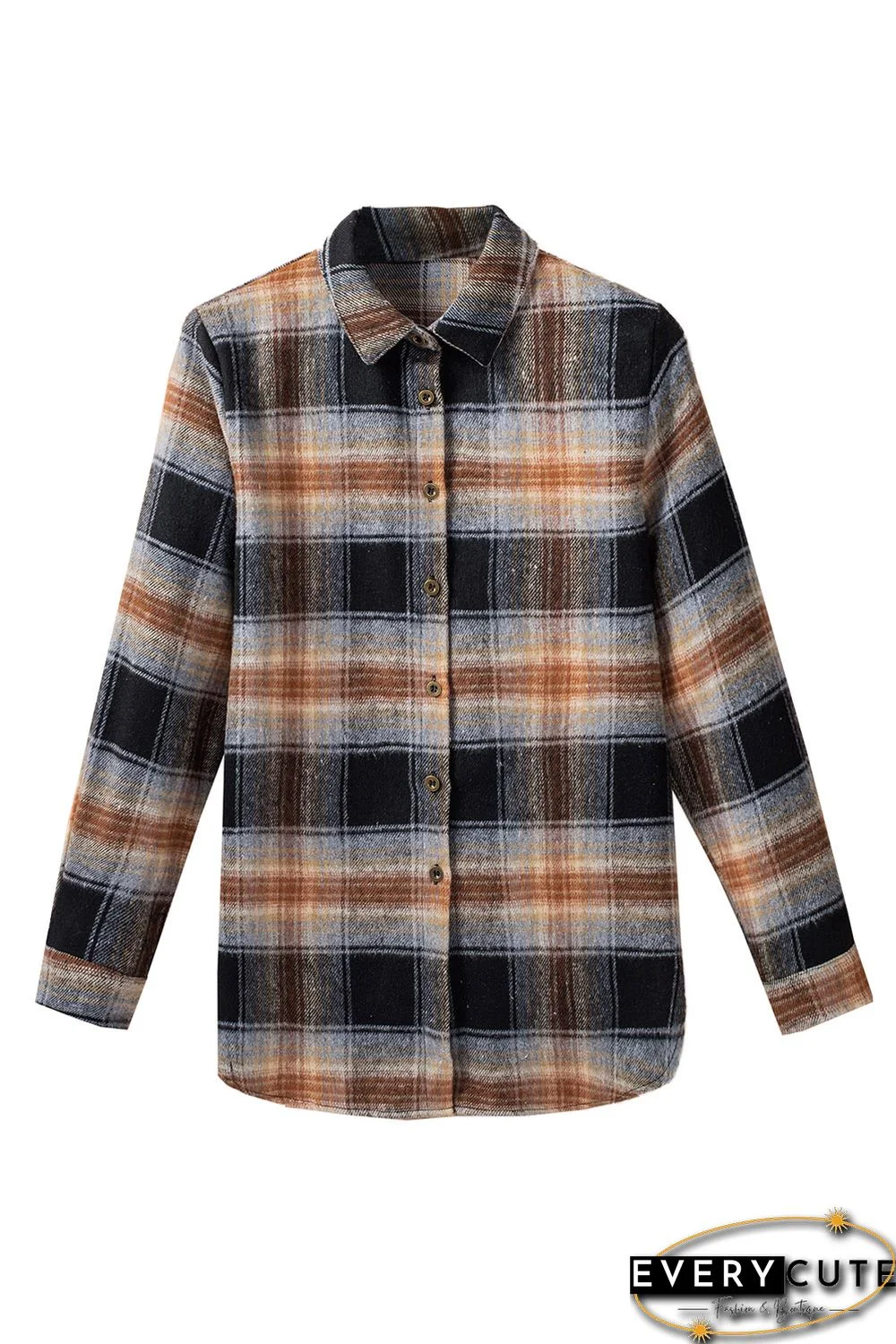 Oversize Rounded Hem Plaid Shirt with Slits