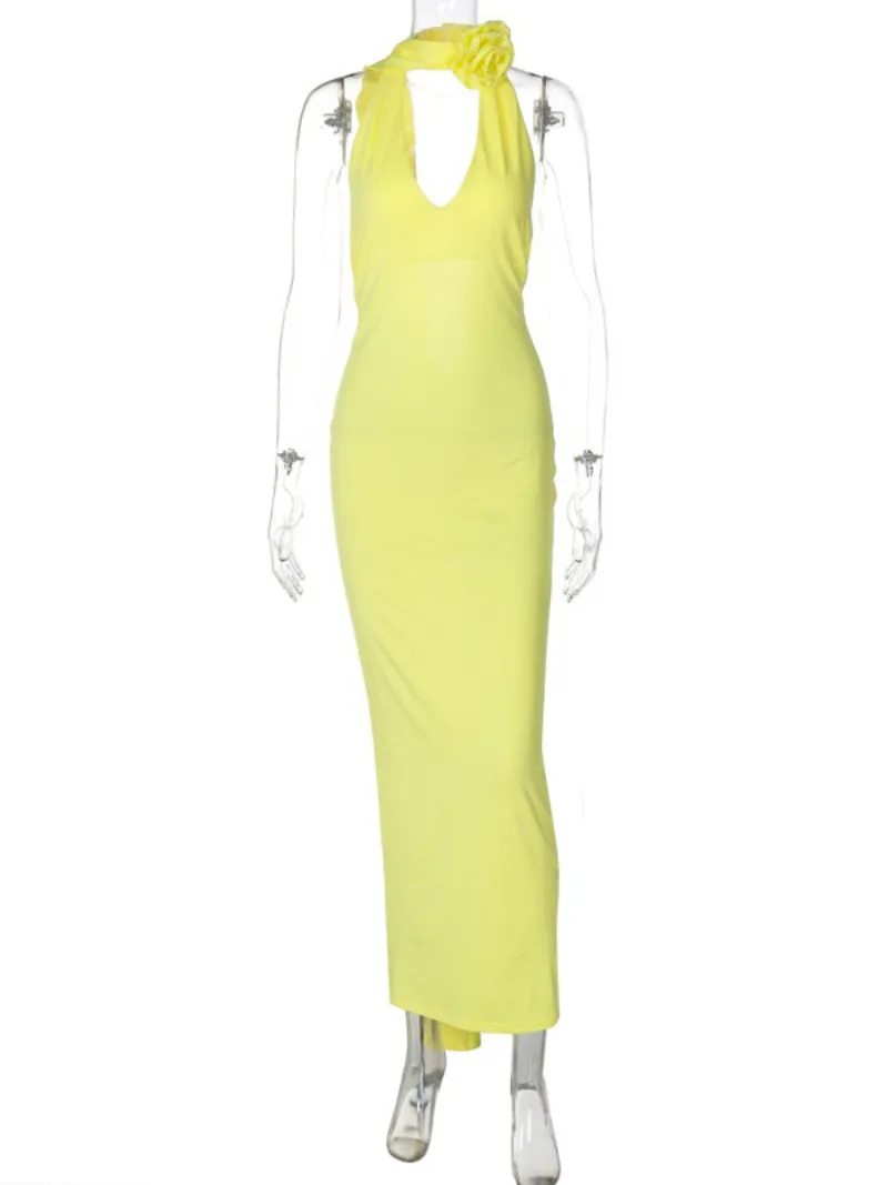 Wicketwarriorss school outfits Fashion Women's Summer Halter Neck Backless Long Maxi Dress Elegant Female Sleeveless Bandage Folds Slim Evening Party Dresses
