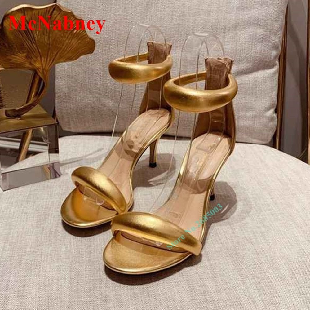 Summer Stiletto Women's Sandals Open Toe Ankle Strap Crystal Solid Back Zipper Sexy Women Shoes Summer Party Dress Designer Shoe