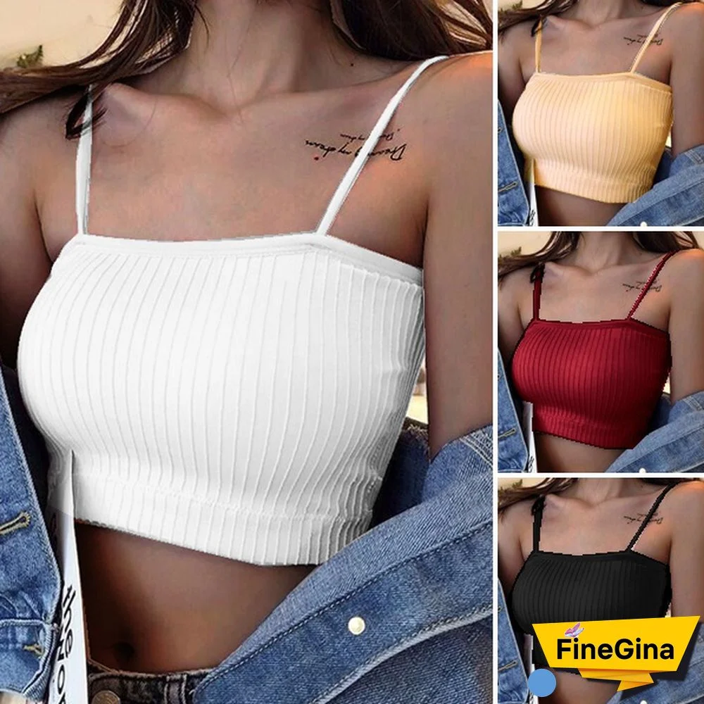 Fashion Women's Sleeveless Striped Bra Padded Tank Tops Spaghetti Strap Bralette Crop Top Tube Bras