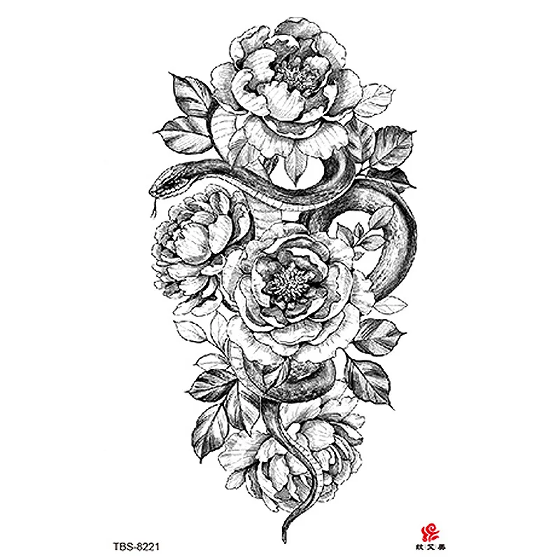 Sdrawing Temporary Tattoo Sticker Dark Snake Tattoos Flower Tatoos Body Art Geisha Water Transfer Clavicle Arm Fake Tatto