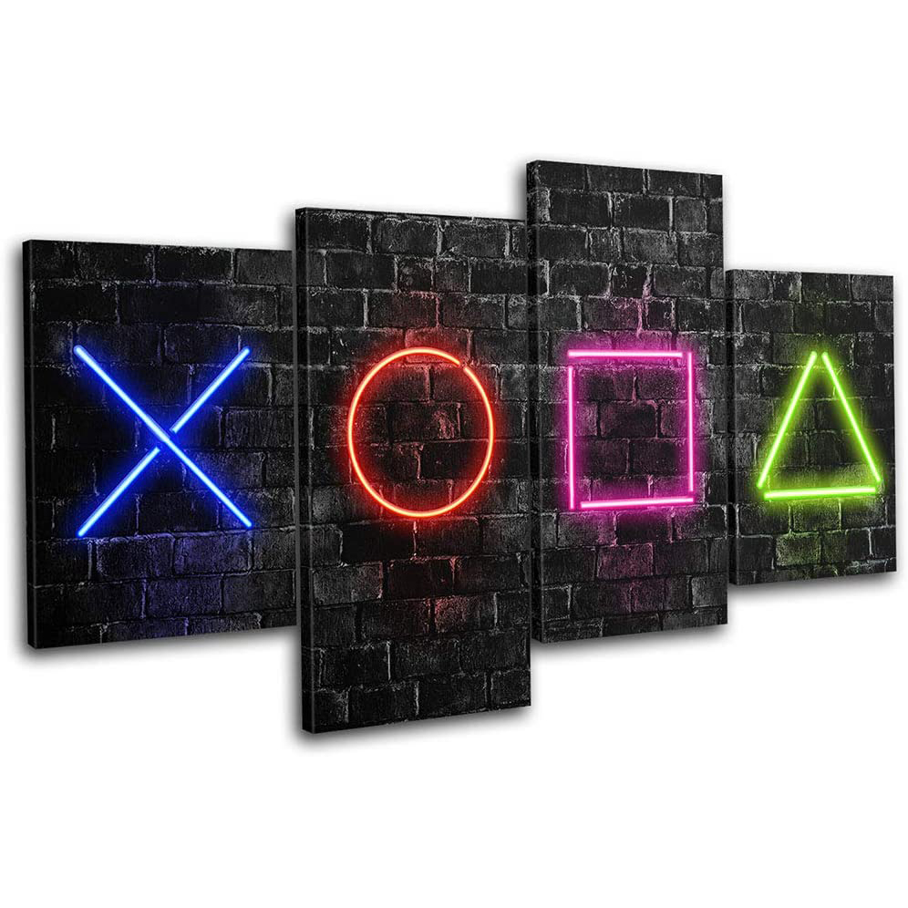 4 Pieces 5 Gamer Neon Urban Gaming Wall Art Canvas Poster Pictures Paintings  for Living Room Home Decor