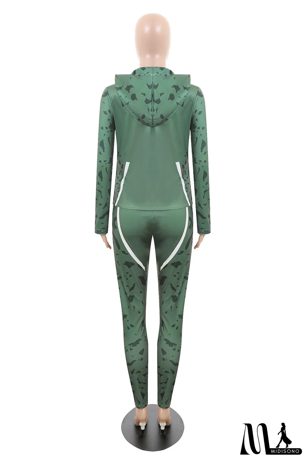 MidiSono - Blue Casual Print Split Joint Hooded Collar Long Sleeve Two Pieces