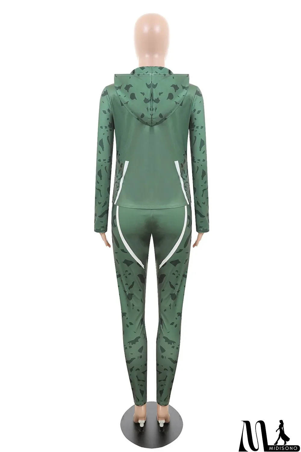 MidiSono - Blue Casual Print Split Joint Hooded Collar Long Sleeve Two Pieces