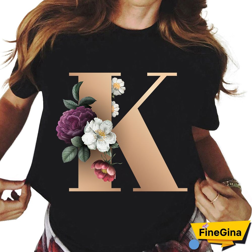 Custom Name Letter Combination T-shirt 26 FloralAlphabetFontClassicTShirt Fashion Harajuku Kawaii TShirt Women Top Tees