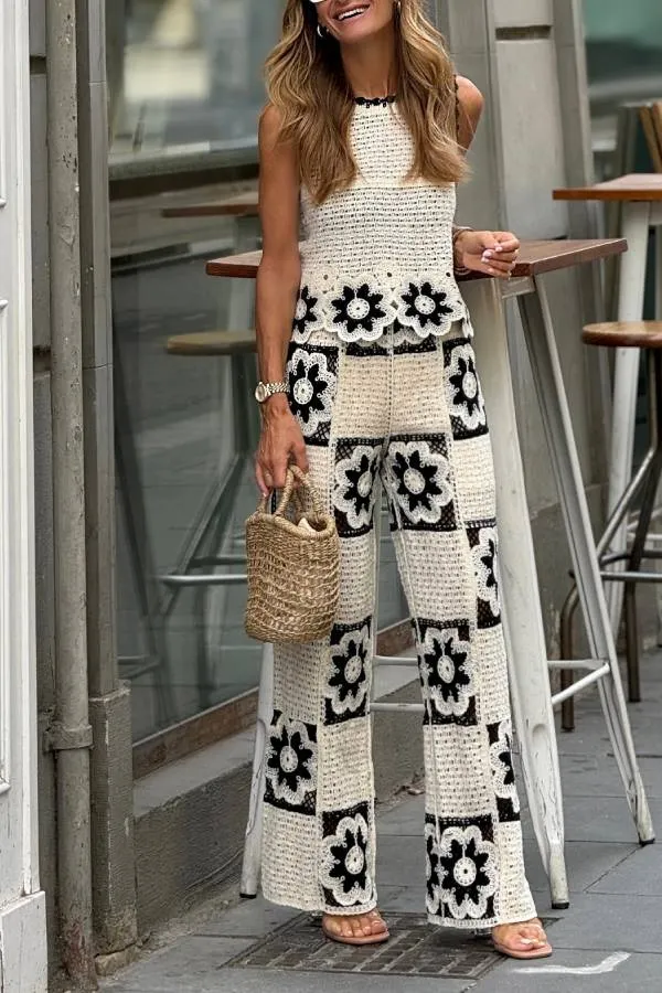 Black and White Crochet Knit Set