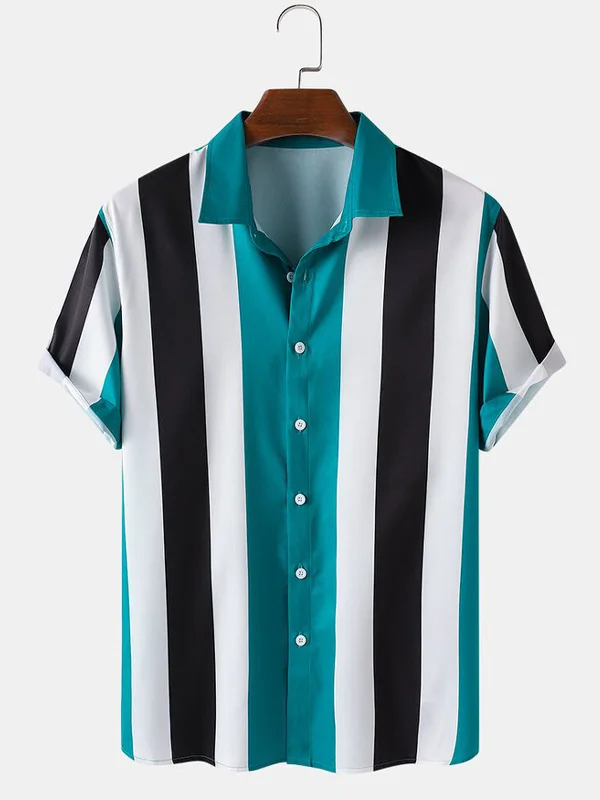 Striped Beach Casual Turn-Down Collar Shirts