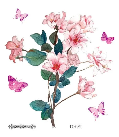 24 Kinds Flower Tattoo Temporary Body Sticker Gradient Color Pink Sakura Flowers Disposable tatouage temporaire