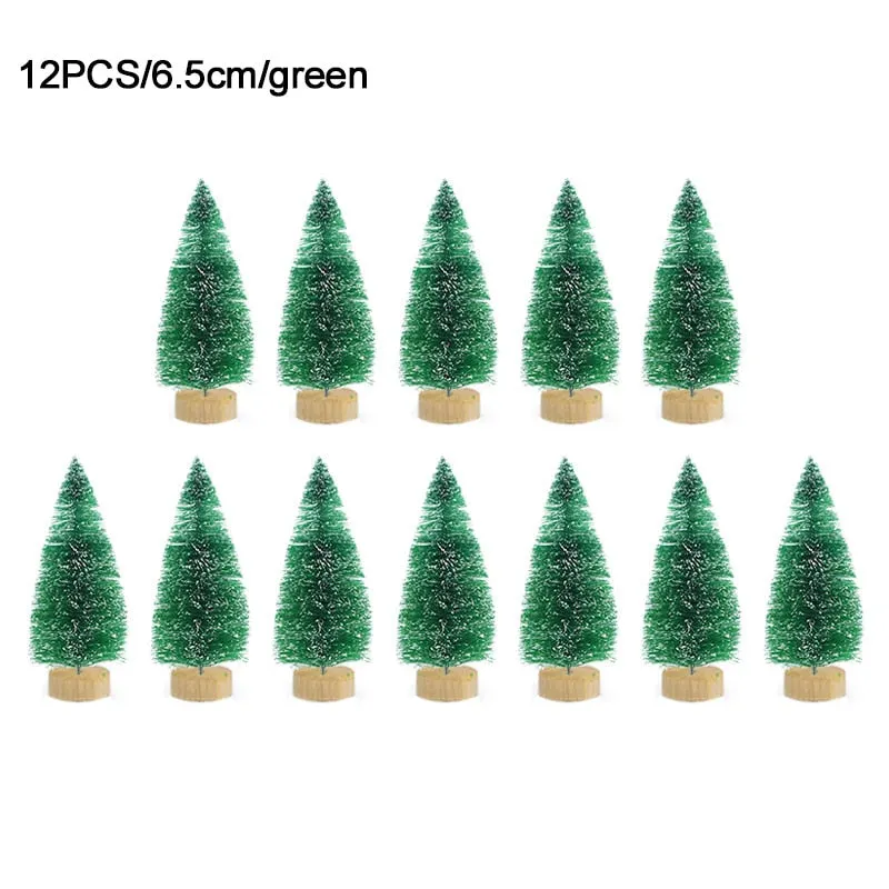 12pcs Mini Christmas Tree Pine Tree DIY Christmas Decorations For Home Table Navidad Xmas Ornaments New Year Decor Kids Gift