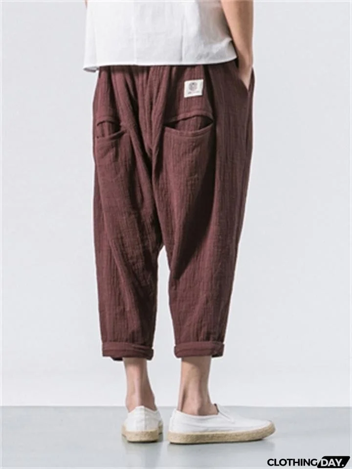 Men's Casual Loose Fashion Solid Color Linen Cropped Pants