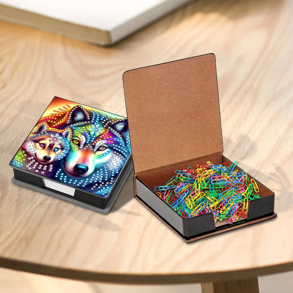 PU 5D Diamond Painting Kit Note Box DIY Diamond Art Notepad Box (Wolf)