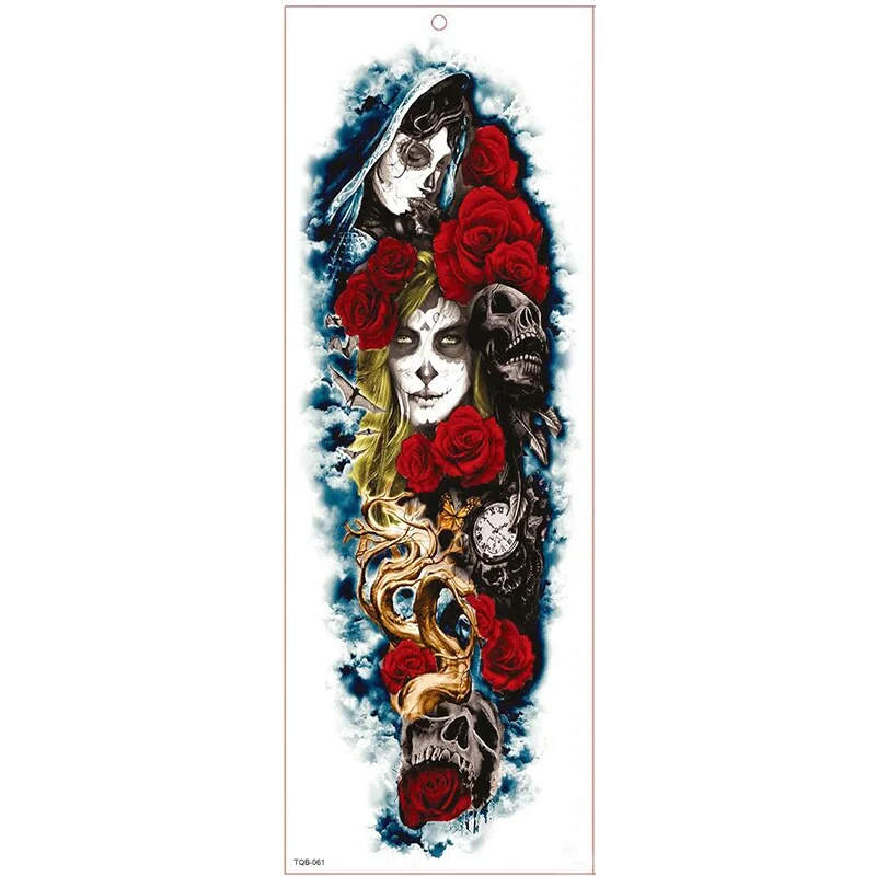 Large Arm Sleeve Tattoo Waterproof Temporary Tattoo Sticker Clock Rose Full Flower Tatoo Body Art Tattoo Girl