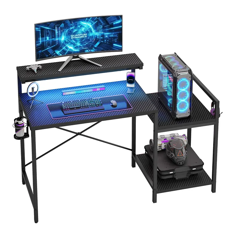 RSPGAME LED Gaming Desk with Monitor Stand, 47 inch Reversible Computer Desk for Home Office
