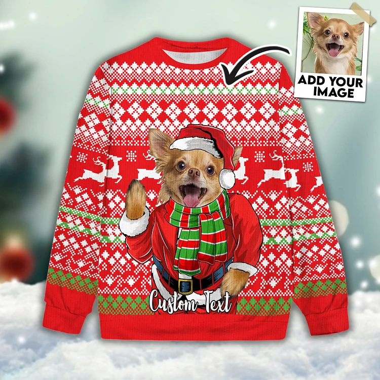 Custom Pet Unisex Sweater All Over Print Santa Claus Red Color