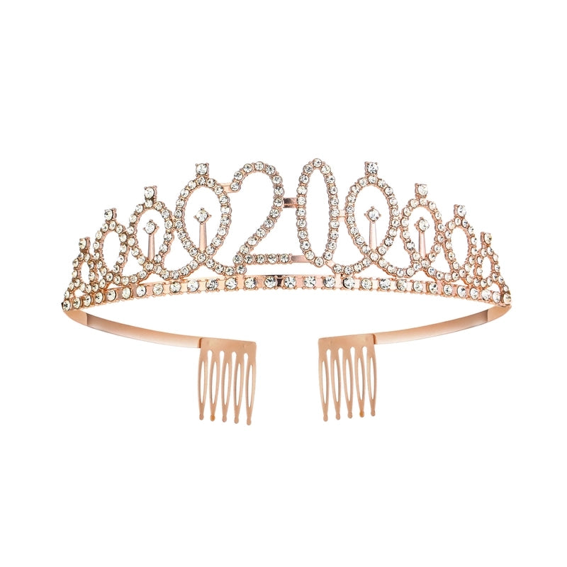 Women’s IG Style Shiny Number Crown Alloy Hollow Out Inlay Rhinestones Crown