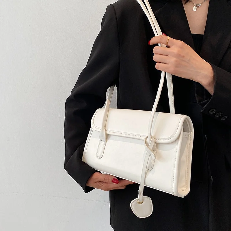 UForever21 Back To School Fashion Women Shoulder Bags 2022 Summer Simple Female Handbags PU Leather Tassel Underarm Bag Casual Ladies Tote White