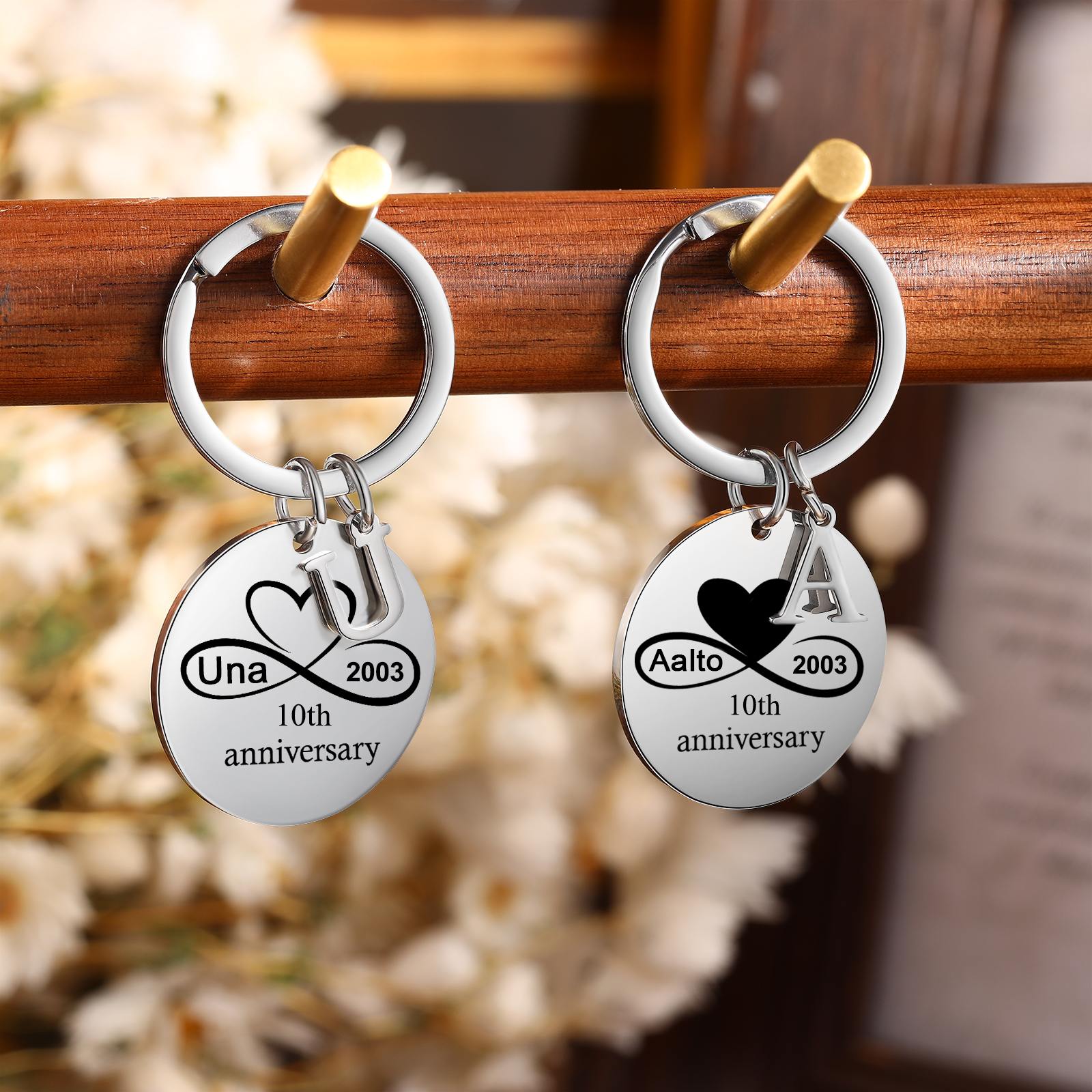 2 Names - Couple Infinity Keychain Custom 2 Letters & Date & Text Keyring Valentine's Day Special Gift for Him/Her-Jessemade AU