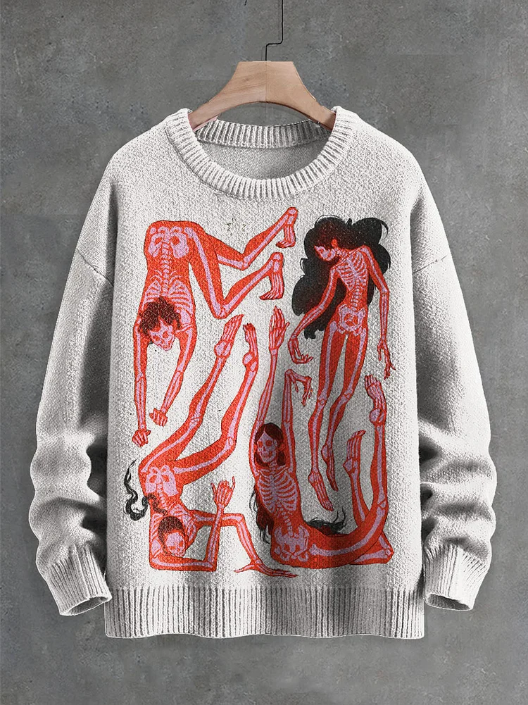 Human Body Perspective Decorative Pattern Knit Pullover Sweater