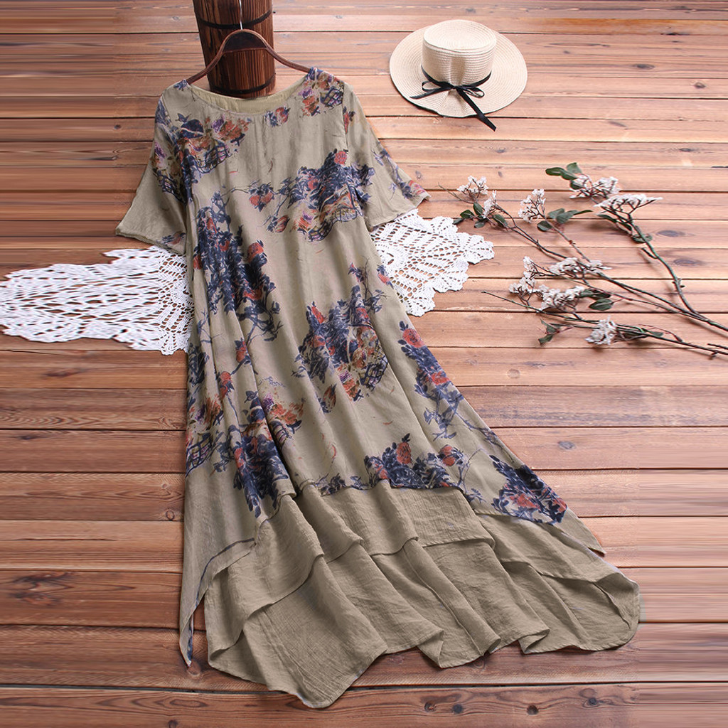 Older Women Cotton And Linen Plus Size Maxi Dress