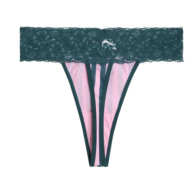 Billionm Women Cotton Panties Sexy Lace Thong Patch Up Stripe Underwear Women's V Waist Underpants Female Breathable Intimates Lingerie