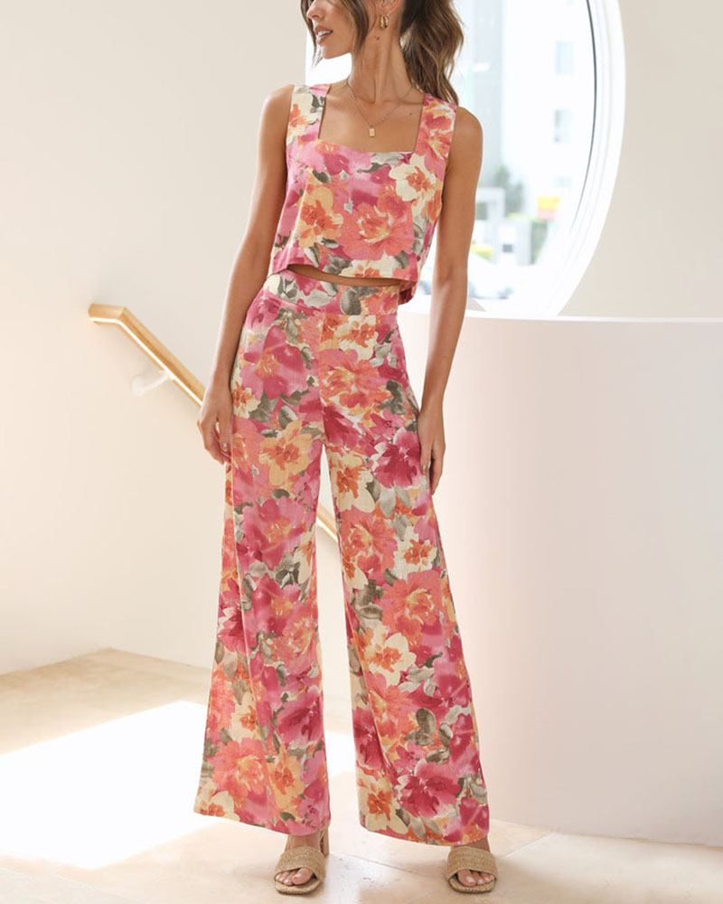 Rotimia Artistic Floral Print Two-Piece Set