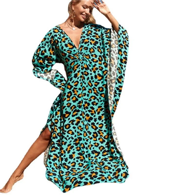 Uveng Uveng Middle Woven Polyester Loose Plus Size Bikini Smock Beach Dress Sunscreen Beach Hood