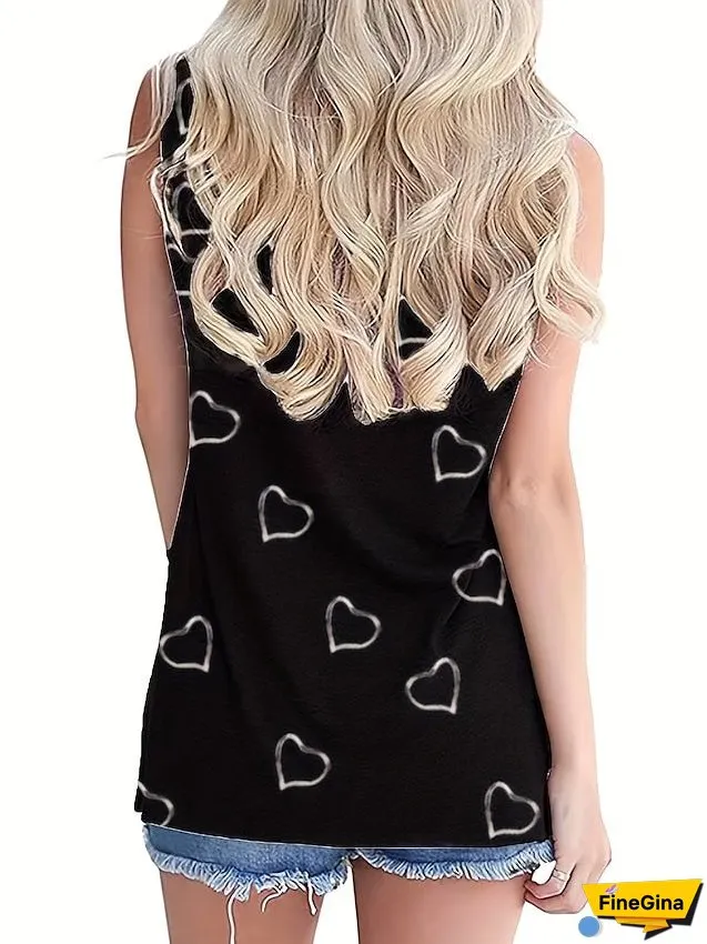 Women's Tank Top Going Out Tops Summer Tops Black White Pink Heart Print Sleeveless Casual Weekend Tunic Basic V Neck Regular S