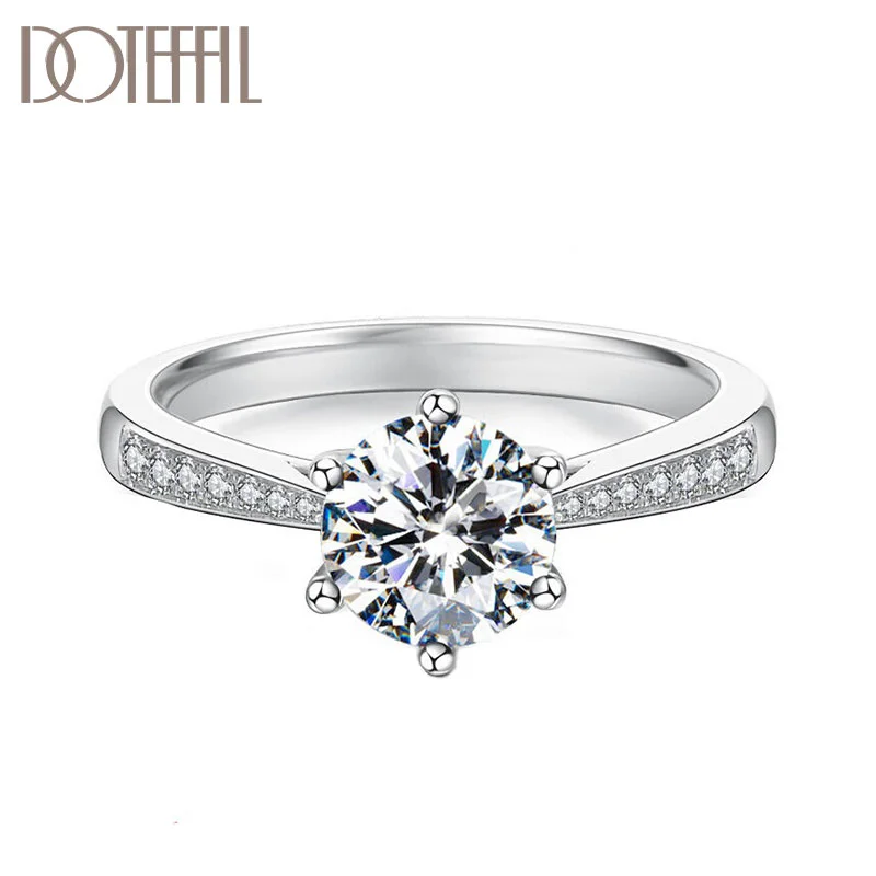 DOTEFFIL 925 Sterling Silver Round AAA Zircon Ring For Women Jewelry