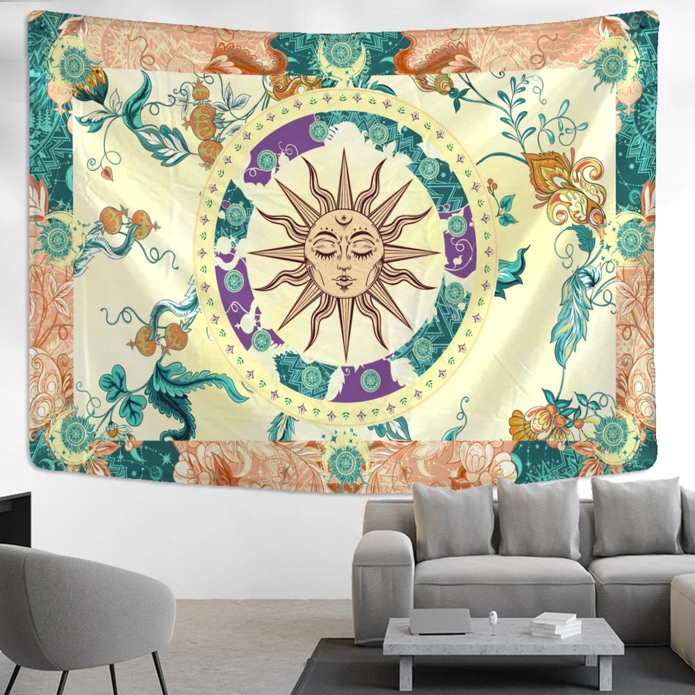 Burning Sun Tapestry Wall Hanging Flower Vine Retro Mysterious Hippie Bohemian Witchcraft Home Decor