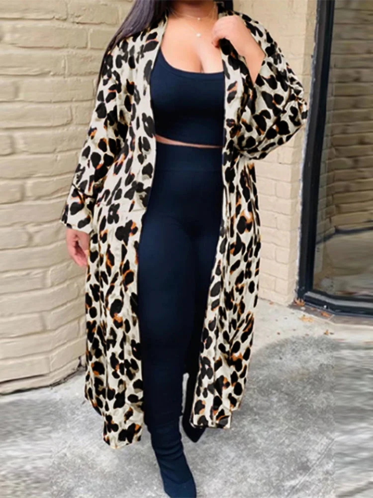 Leopard Print Long Sleeve Cardigan Women's Jacket SKUI18064 QueenFunky