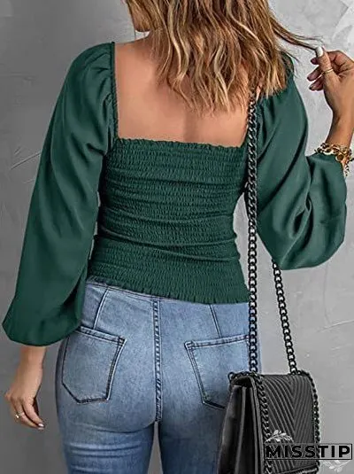Blouses Square Neck Long Sleeves Slim Blouse for Women