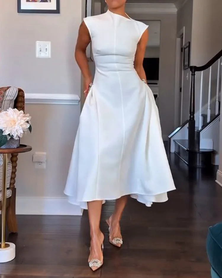 Casual waist solid color dress
