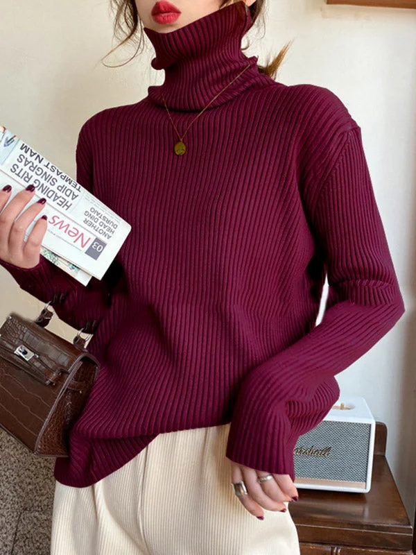 Casual Simple 6 Colors High-Neck Long Sleeves Sweater Top