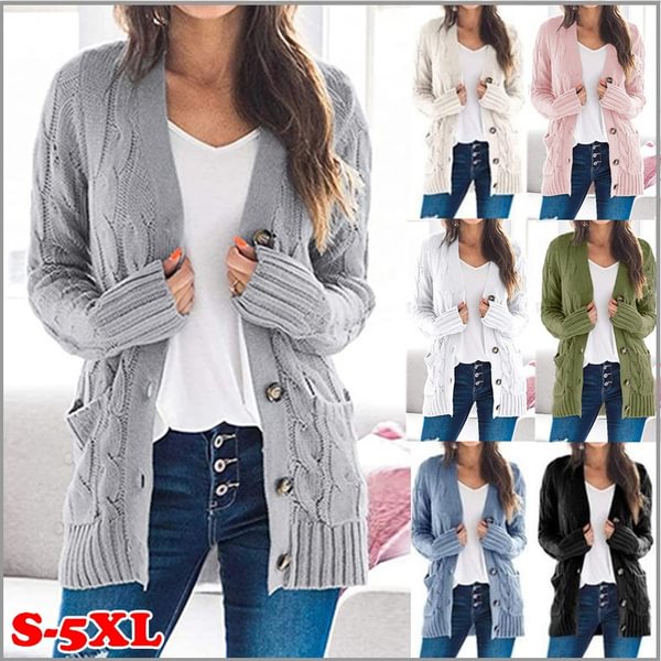 Women Spring Autumn Casaul Long Sleeve Knitted Open Front Cardigan Sweaters With Pocket Loose Twisted Knitting Sweater Jackets Coats - Shop Trendy Women's Fashion | TeeYours