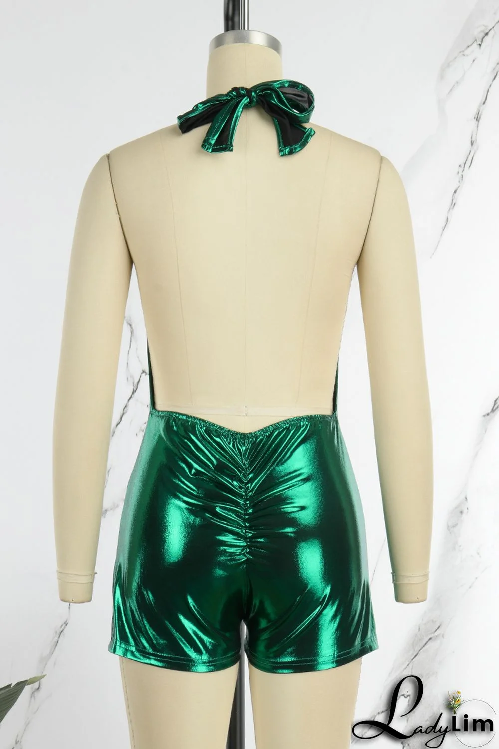 Fuchsia Sexy Solid Patchwork Backless Halter Skinny Jumpsuits