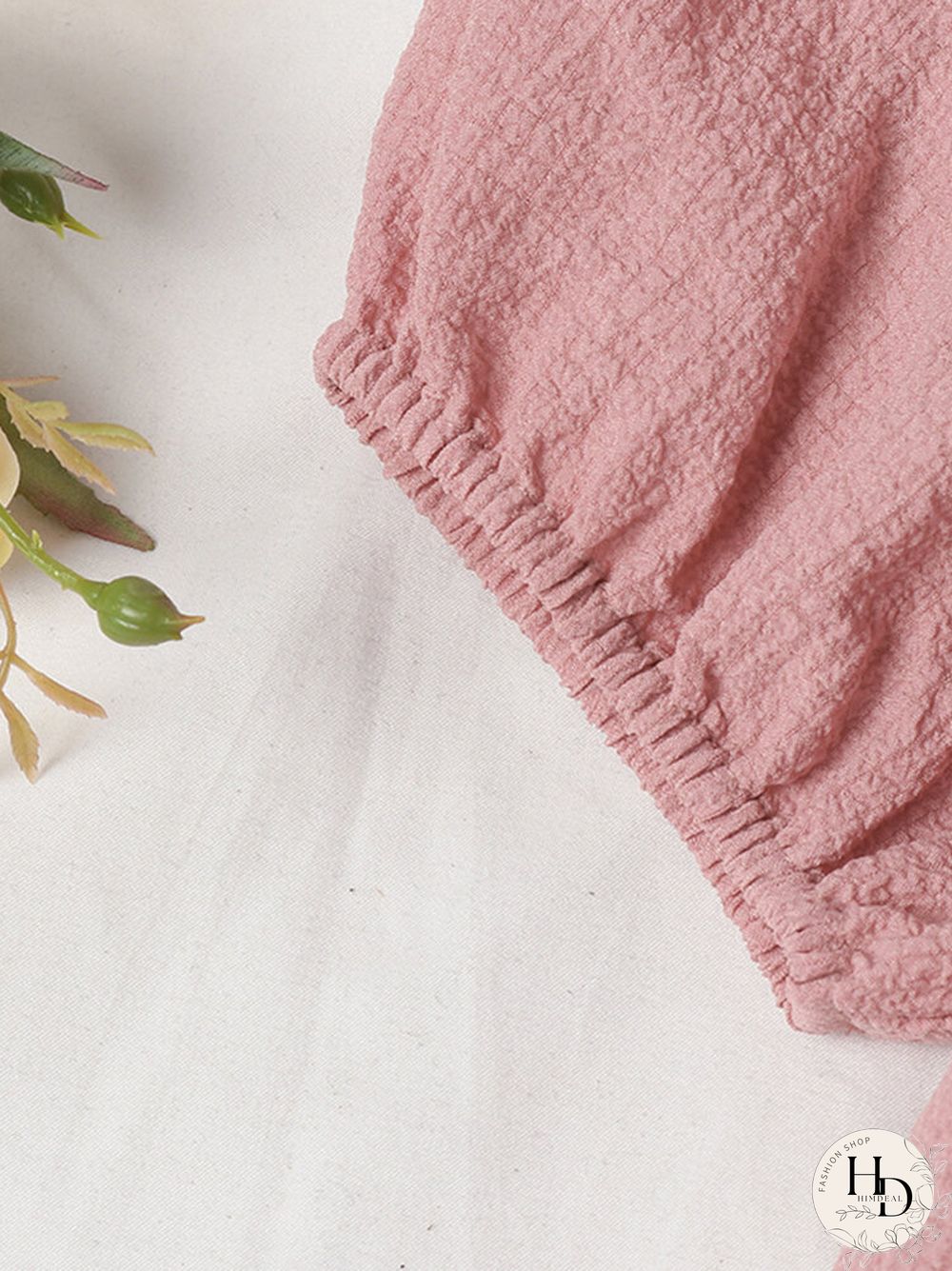 Elastic Shoulder Pleats Puff Sleeve Casual Blouse