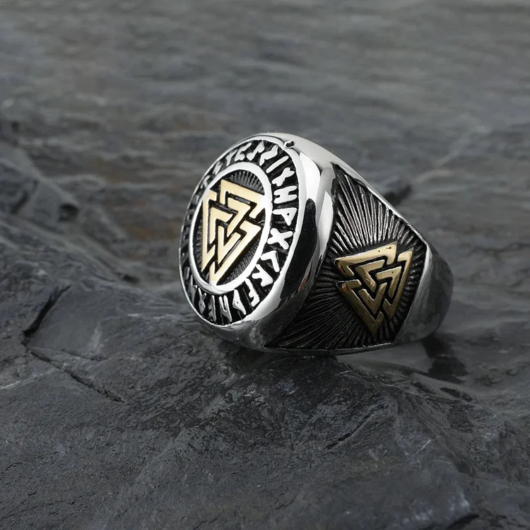 Runes Valknut Triangle Stainless Steel Viking Ring