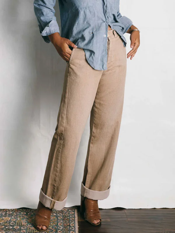 Simple Twill Solid Color Women's Work Pants