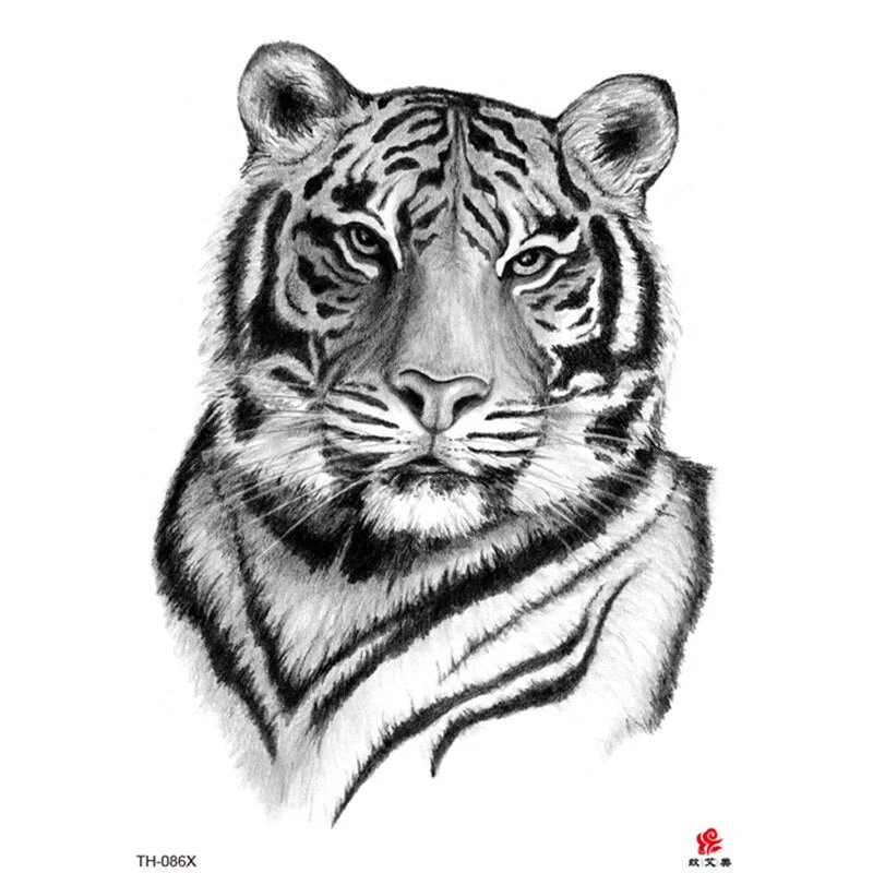 Waterproof Temporary Tattoo Sticker Lion King Clock Tiger Pattern Fake Tatto Black Body Art for Women Men Tattoo Sticker