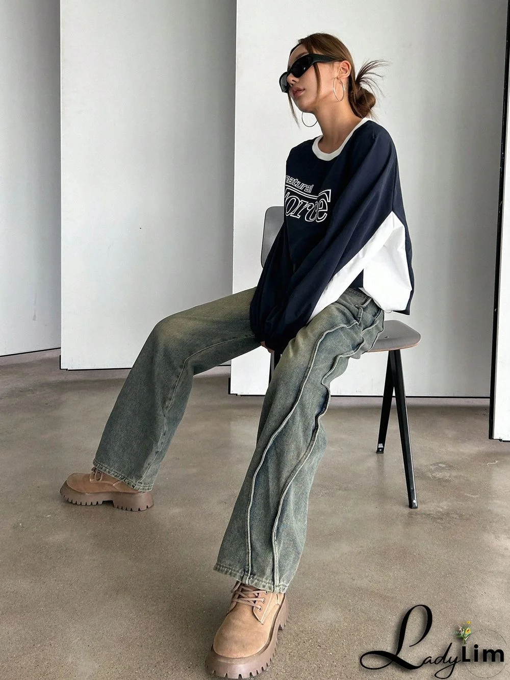 Seam Side Wide Leg Jeans