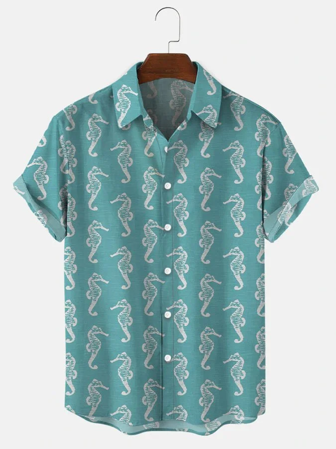 Men's Vintage Print Short Sleeve Hawaiian Shirt