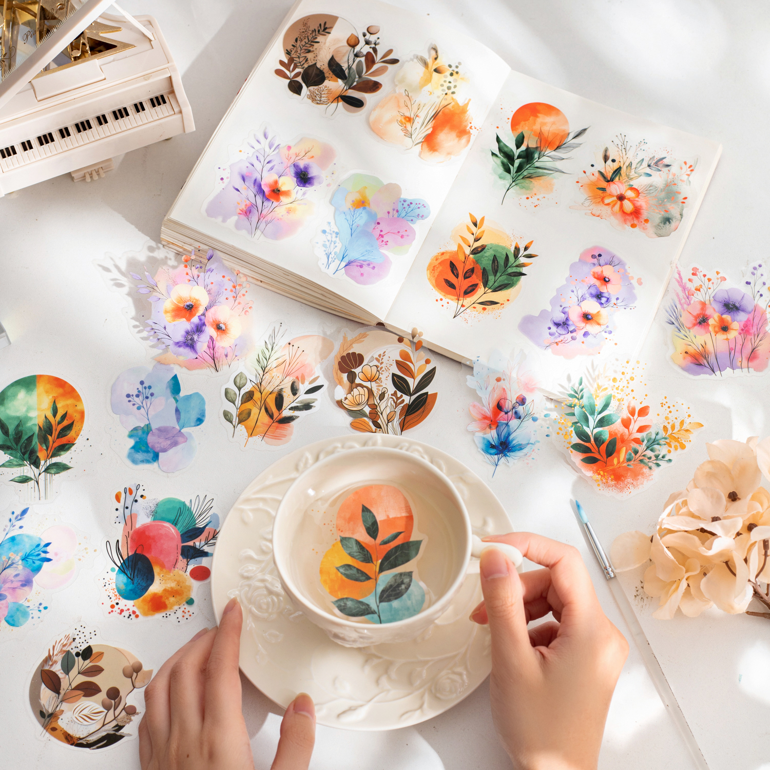 PET 스티커 - 안개꽃 줄기 시리즈 빈티지 수채화 식물 꽃
