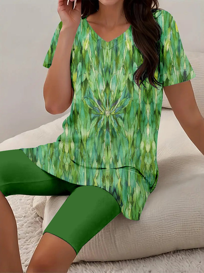 Women Long Sleeve V-neck Graphic Floral Printed Top