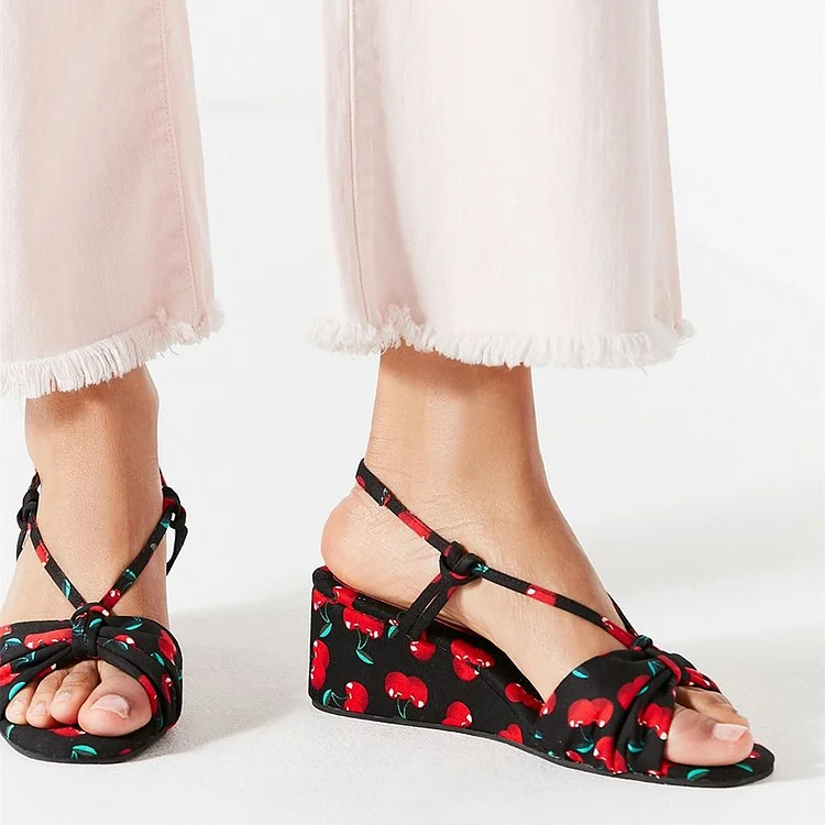 Women's Floral Wedge Sandals Open Toe Slingback Sandals |FSJ Shoes