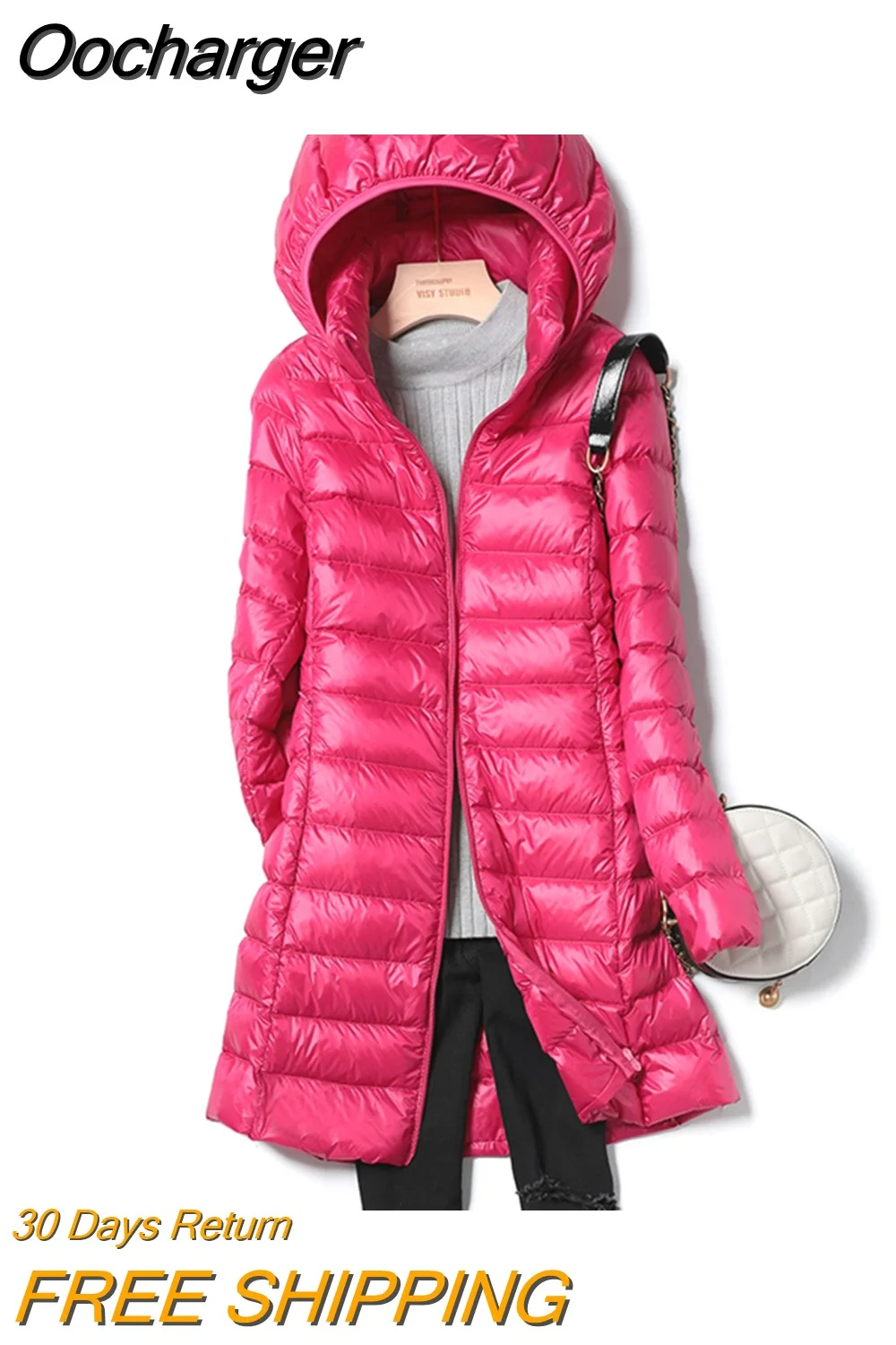 Oocharger Women Winter Down Jacket 6 Colors Plus Size 5XL 6XL 7XL Women Long Slim Fit Hooded Warm Ultra Lightweight Packable Puffer Jacket