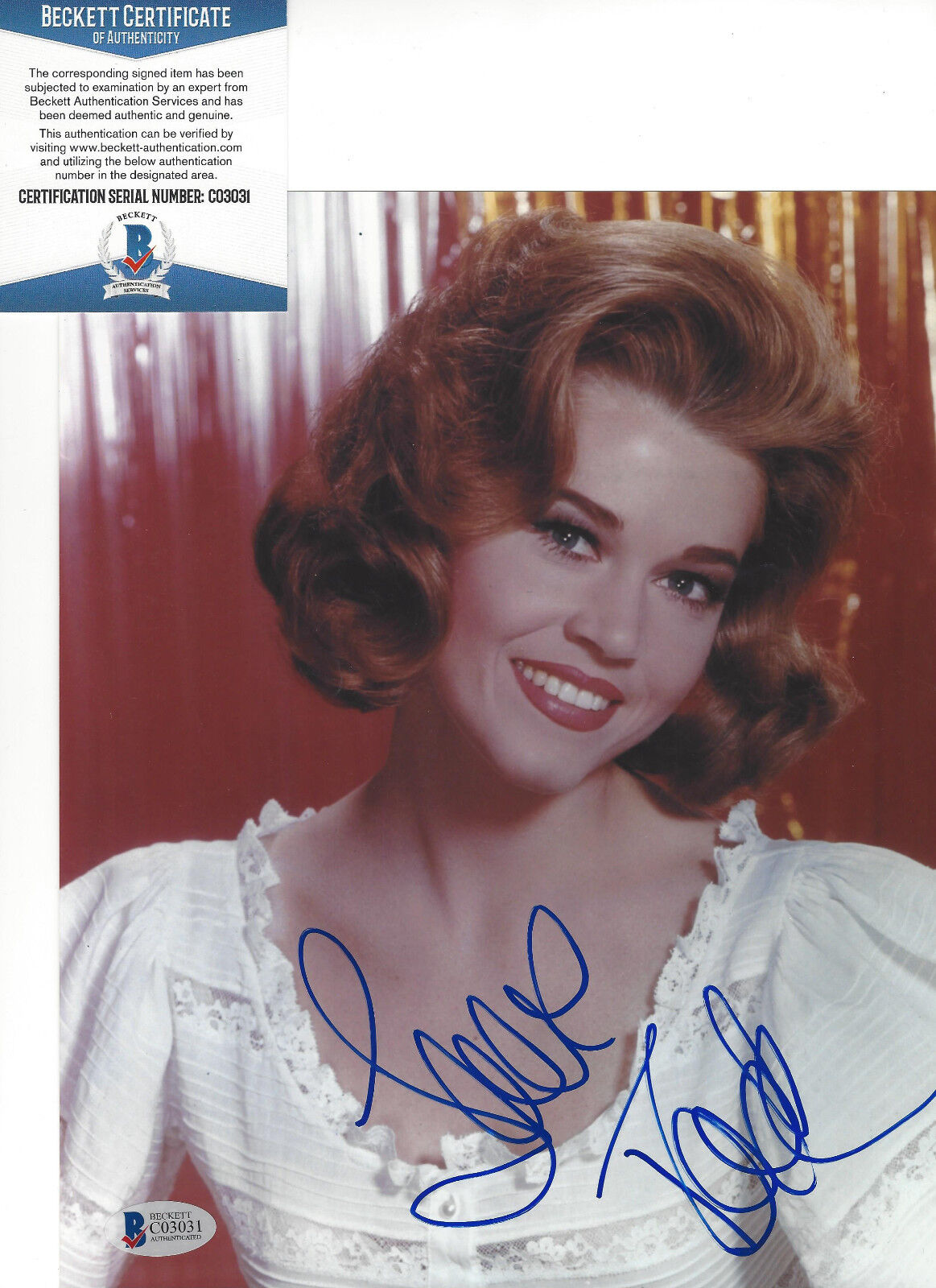 JANE FONDA SIGNED AUTHENTIC SEXY BARBARELLA MODEL 8X10 Photo Poster painting BAS BECKETT PROOF