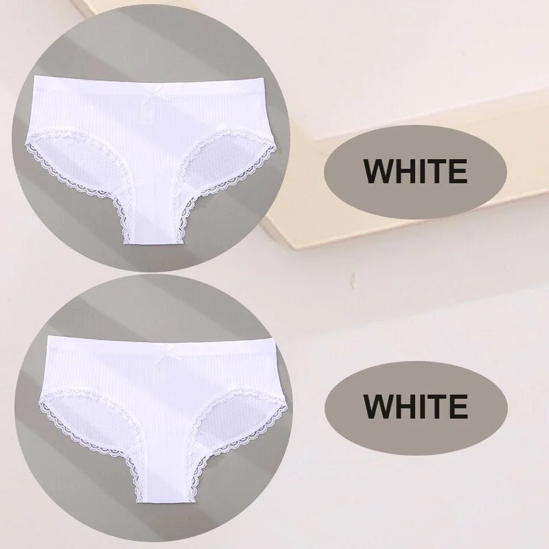 FINETOO 2PCS/Set M-2XL Women Seamless Sexy Panties Cute Bownot 6 Solid Color Girl Underwear Briefs Lingerie Underpant Lace Panty